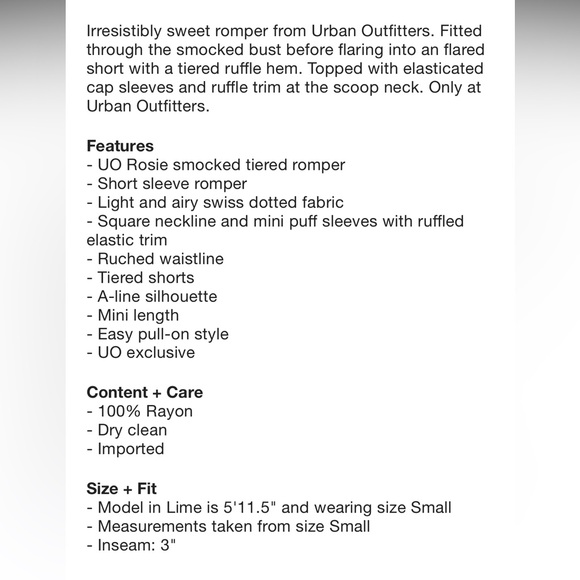 UO ROSIE SMOCKED TIERED CAPPED SLEEVE RUFFLE ROMPER - Picture 6 of 6